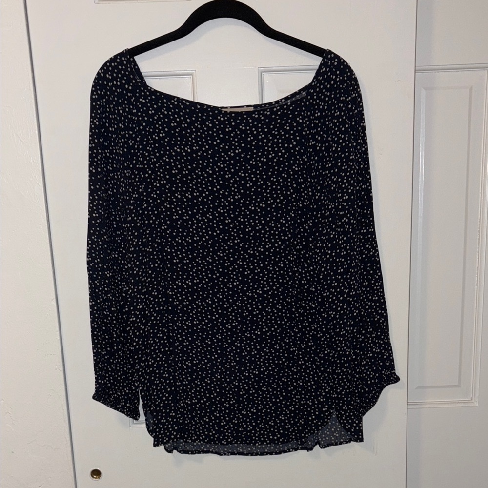 Blue relaxed long sleeve off the shoulder blouse